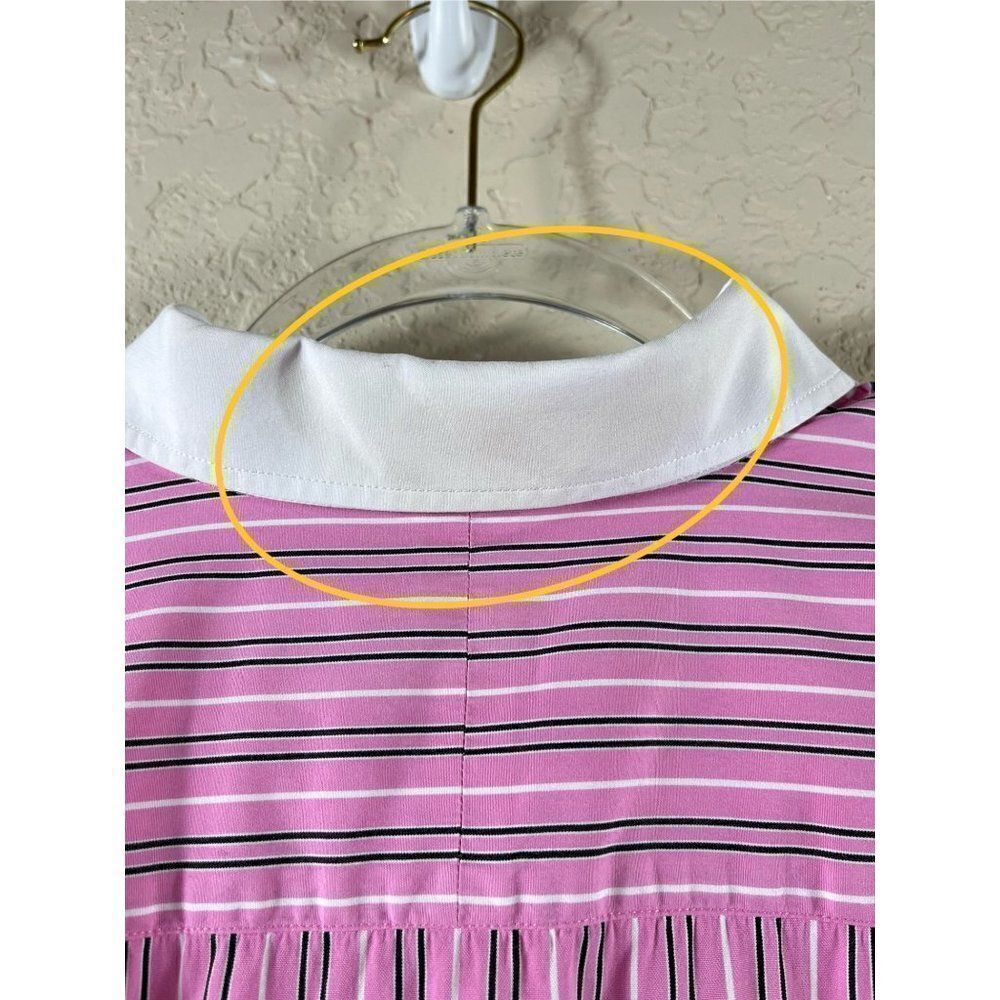 Lauren Ralph Lauren Striped Button Up Contrast Collar Blouse 1X Pink White Work - Picture 4 of 10